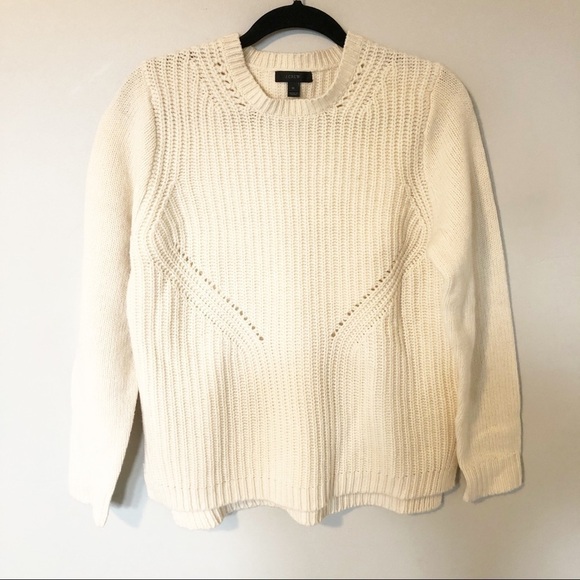 J. Crew knit ribbed cream classic sweater wool - Picture 1 of 7